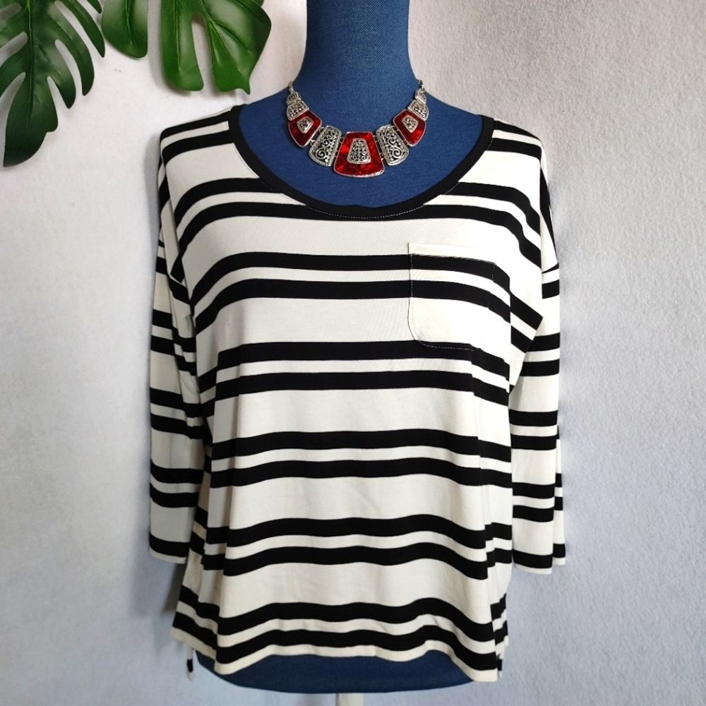 White House Black Market Stretch Striped Blouse Top